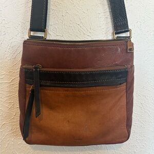 Fossil Two-Tone Brown and Black Leather Messenger Bag
